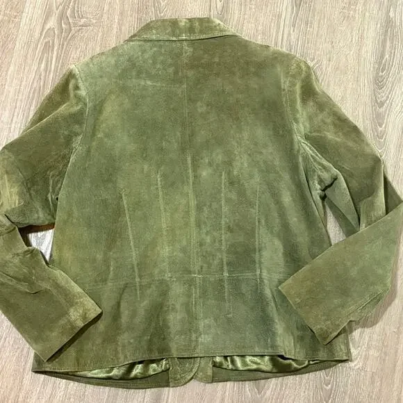 VTG Pursuits Ltd Olive Green Suede Leather Blazer Jacket Women’s XL Y2K - Picture 9 of 10